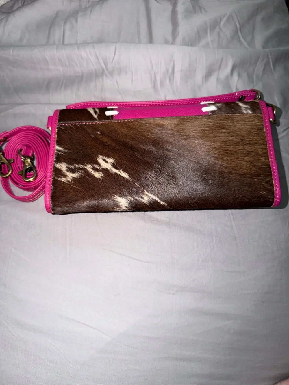 Pink Western-Inspired Cowhide Crossbody Wallet